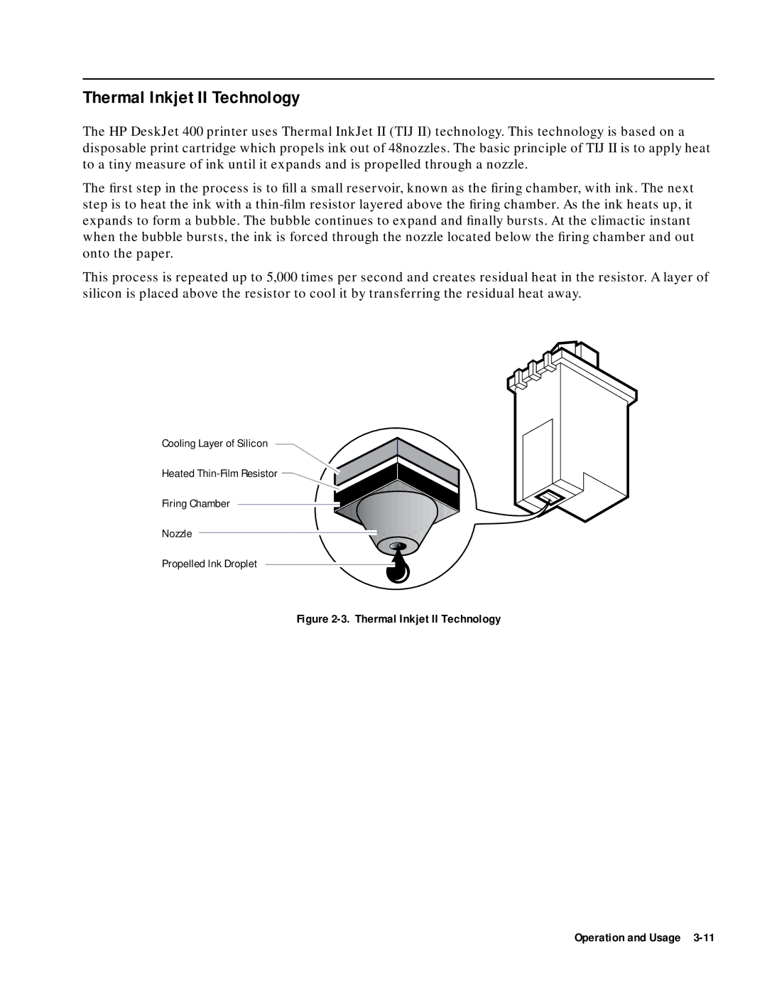 HP 400 manual Thermal Inkjet II Technology Operation and Usage 