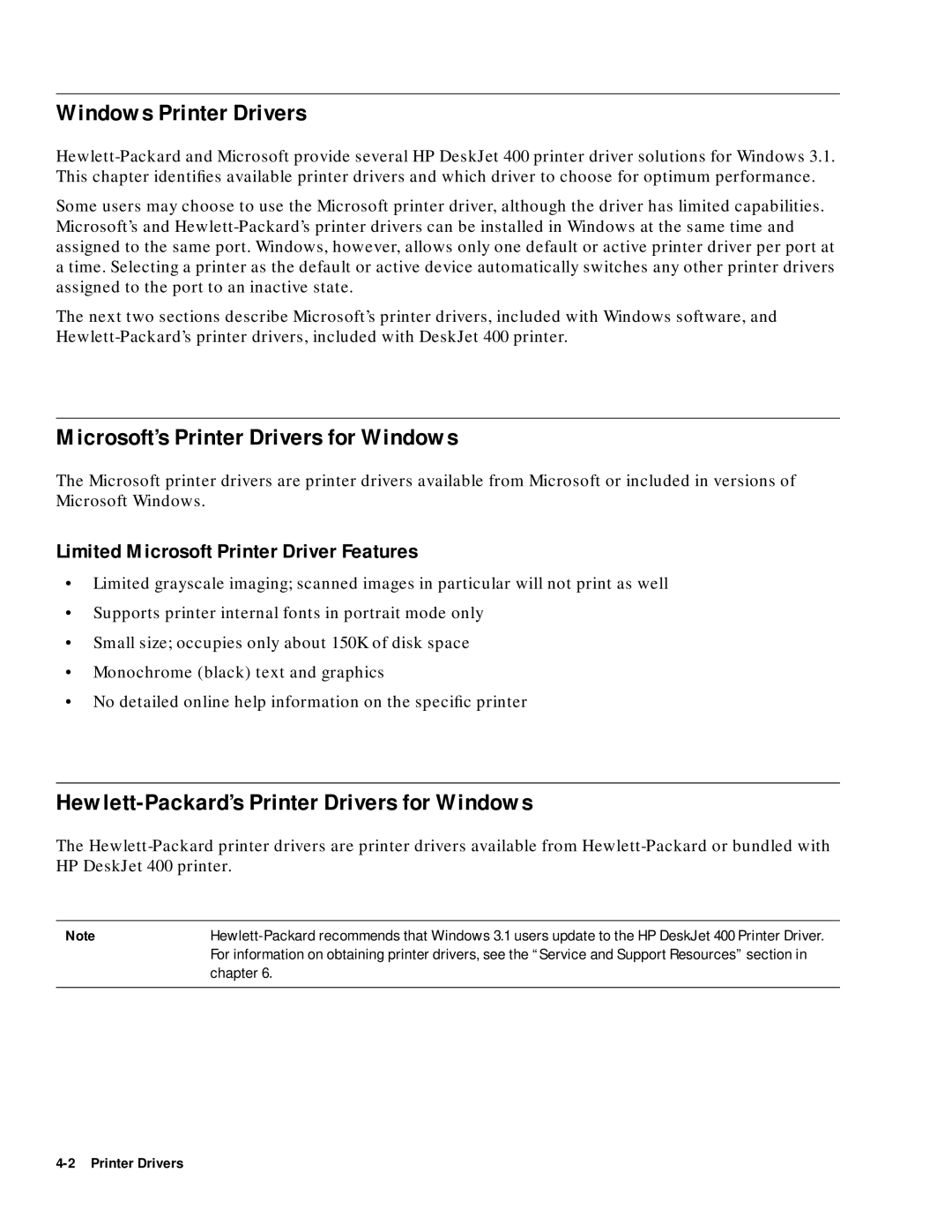 HP 400 manual Windows Printer Drivers, Chapter 