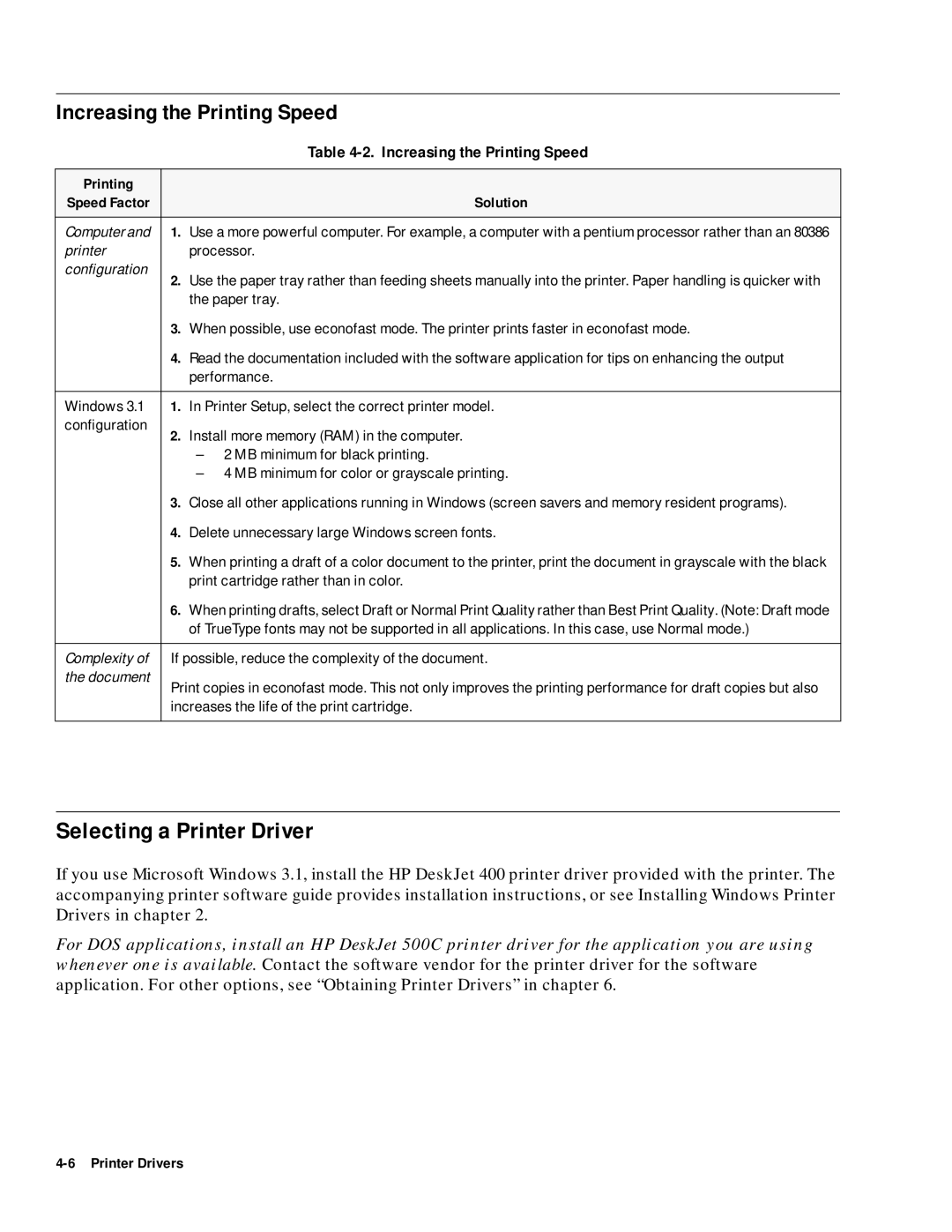 HP 400 manual Increasing the Printing Speed 