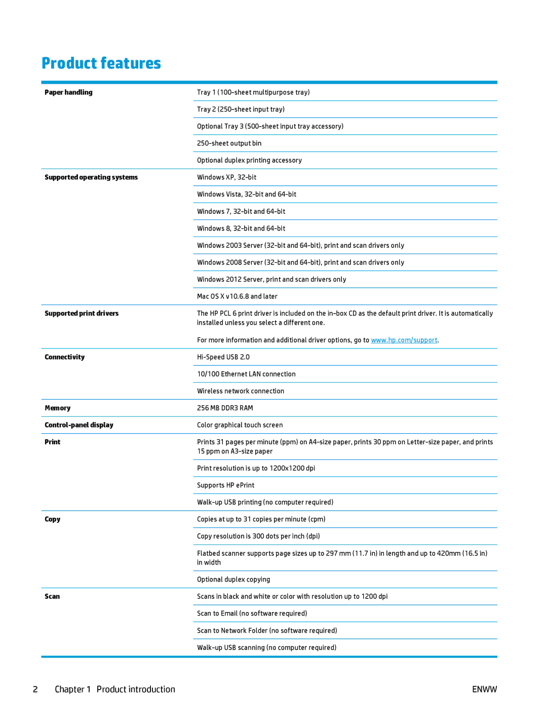 HP 400 manual Product features, Paper handling 