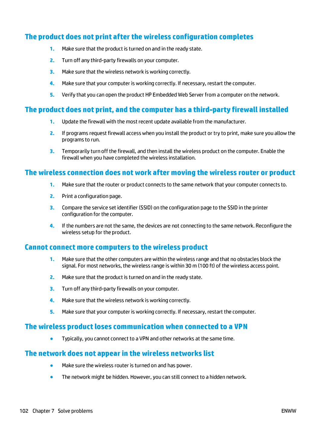 HP 400 manual Cannot connect more computers to the wireless product, Network does not appear in the wireless networks list 