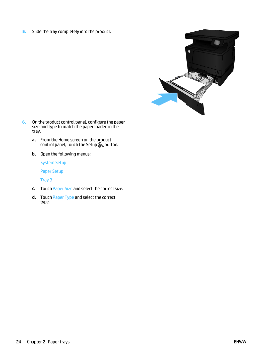 HP 400 manual Paper Setup Tray 