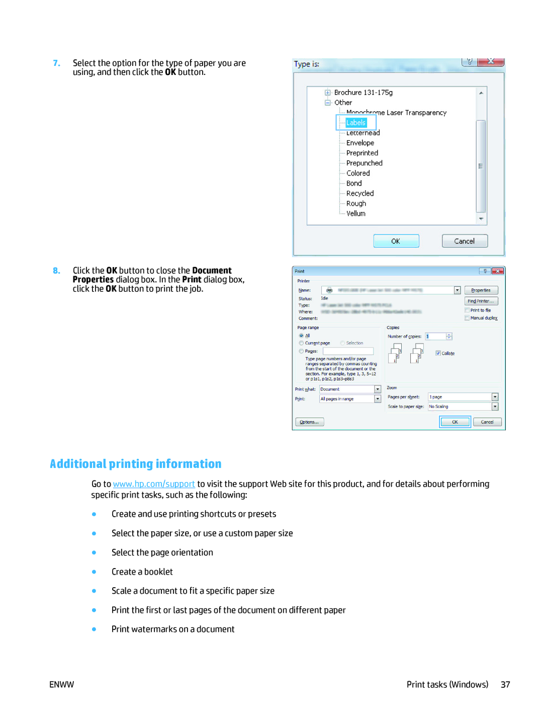 HP 400 manual Additional printing information 