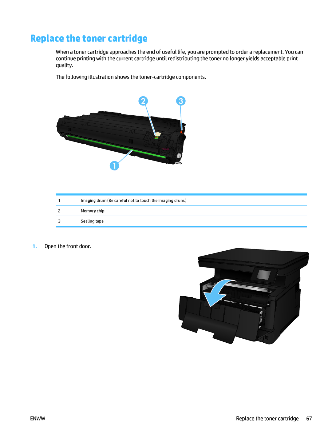 HP 400 manual Replace the toner cartridge 