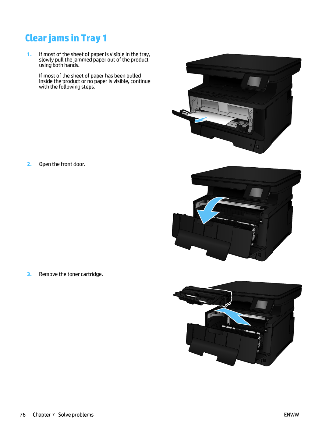 HP 400 manual Clear jams in Tray 