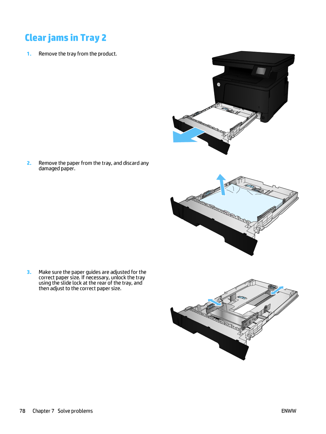 HP 400 manual Clear jams in Tray 