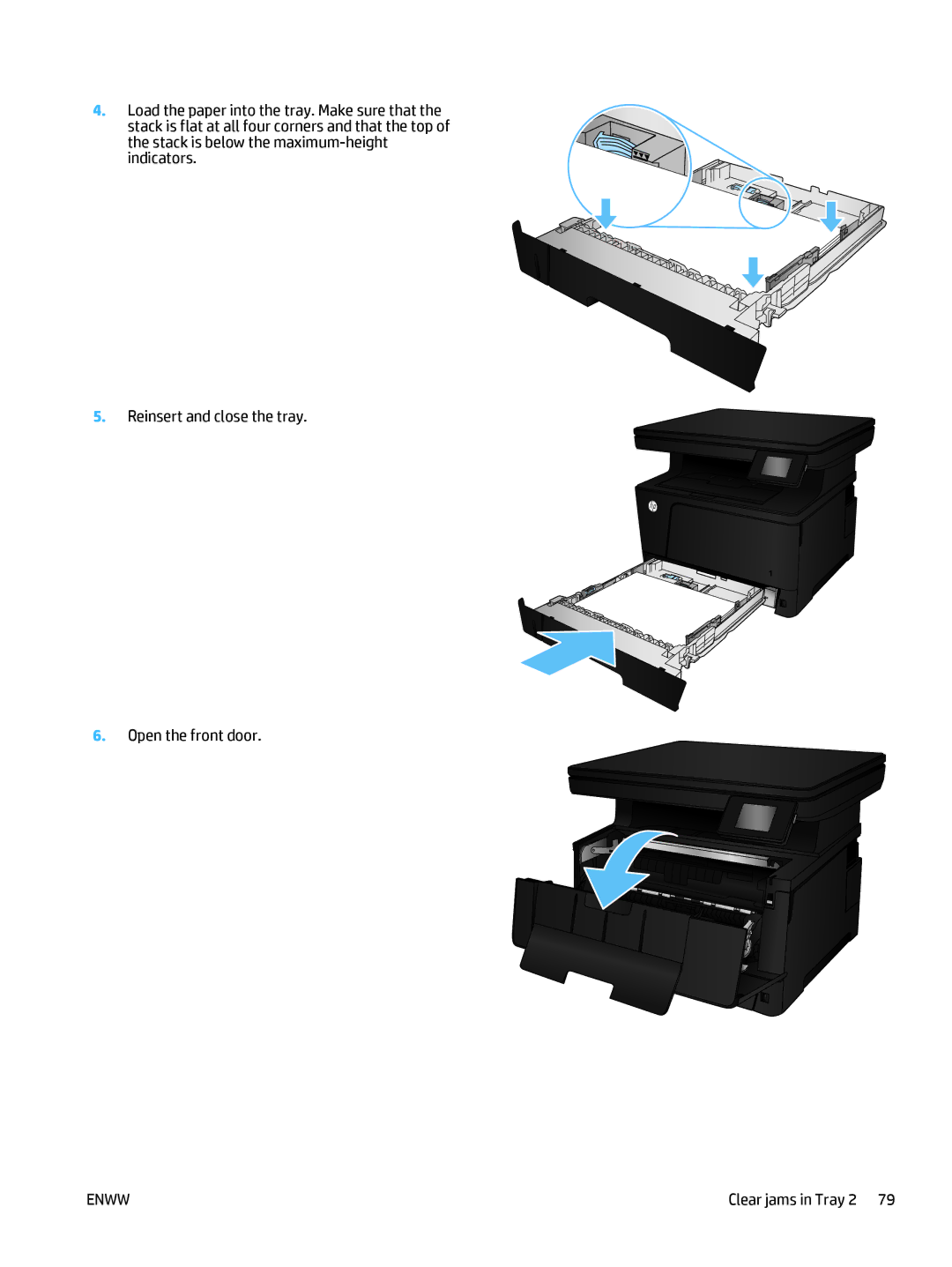 HP 400 manual Clear jams in Tray 2 