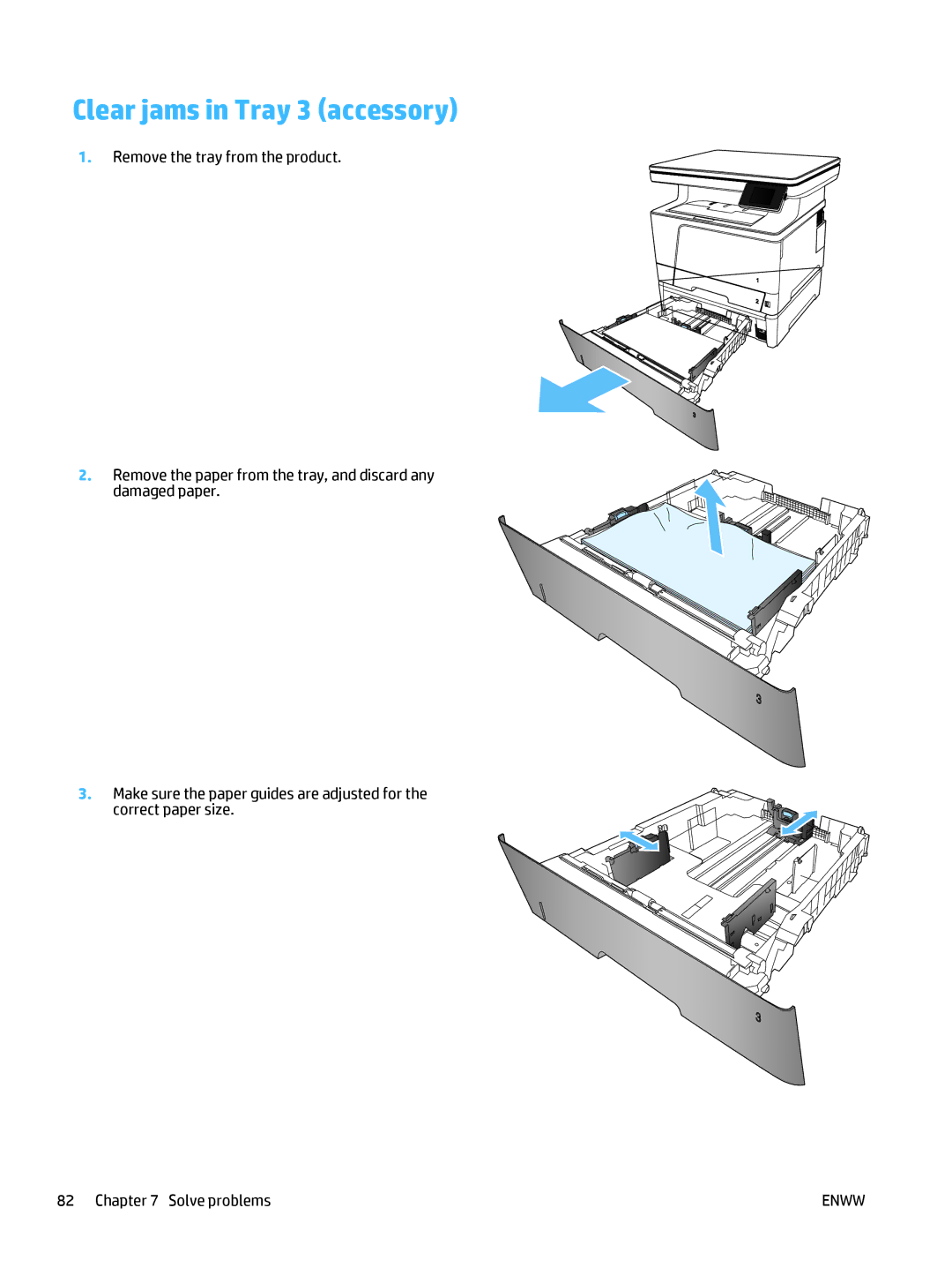 HP 400 manual Clear jams in Tray 3 accessory 