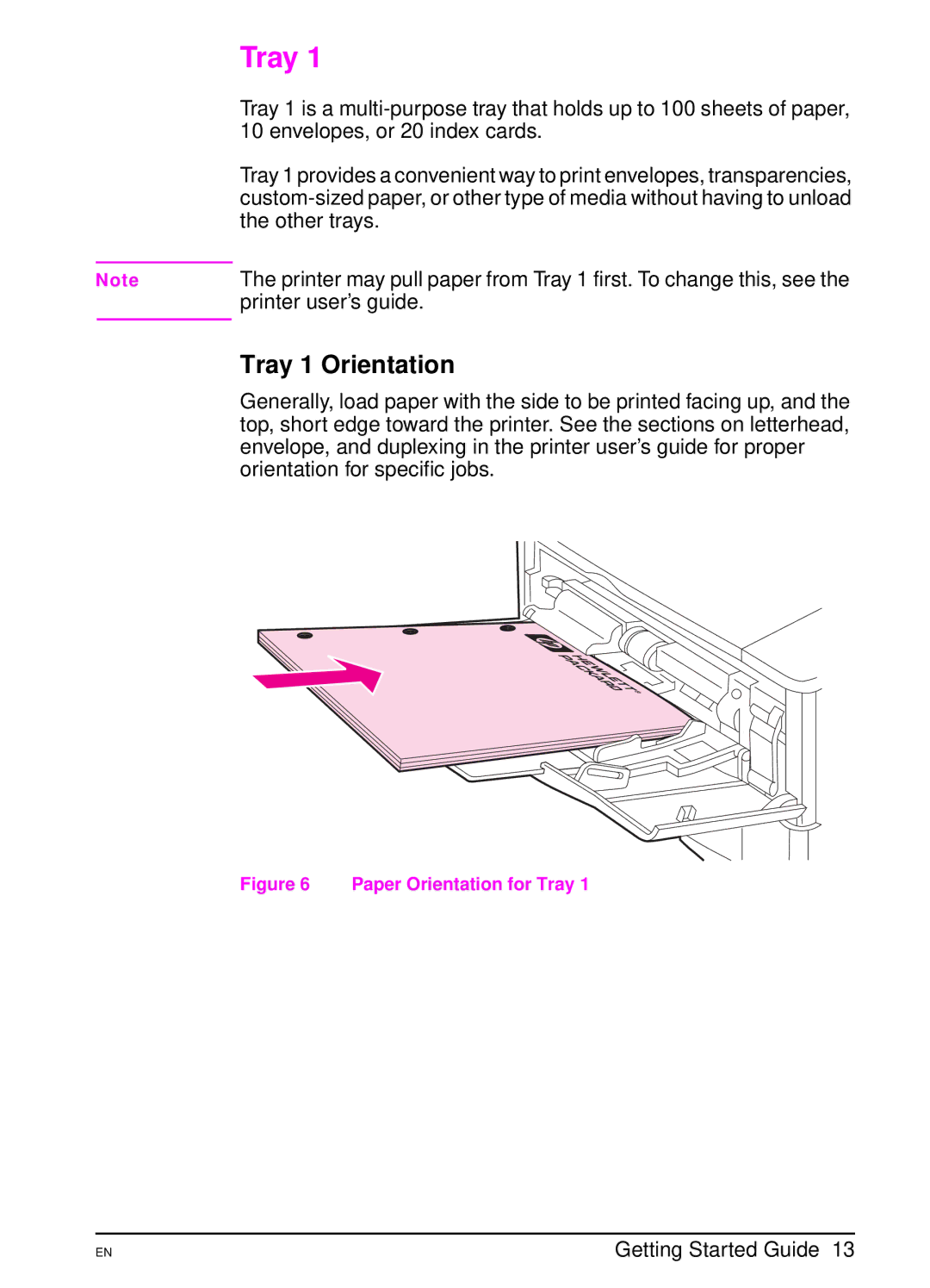 HP 4000 N manual Tray 1 Orientation 