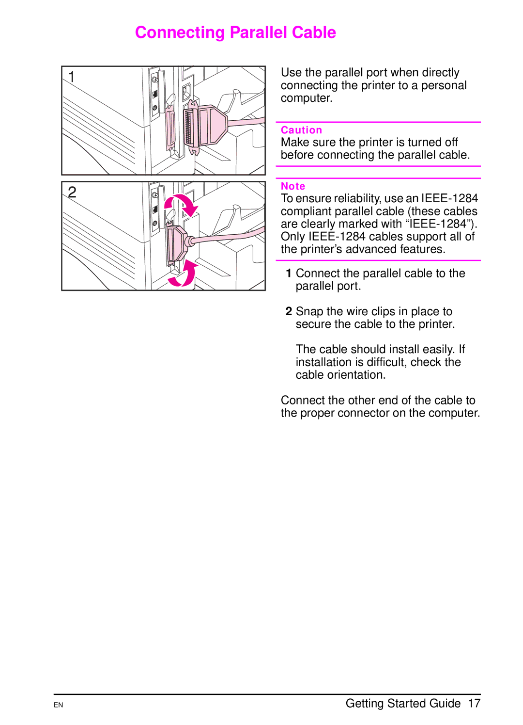 HP 4000 N manual Connecting Parallel Cable 