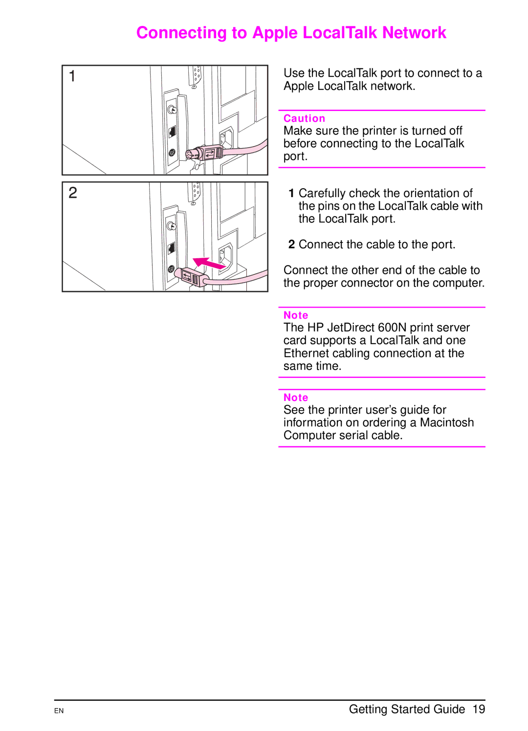 HP 4000 N manual Connecting to Apple LocalTalk Network 