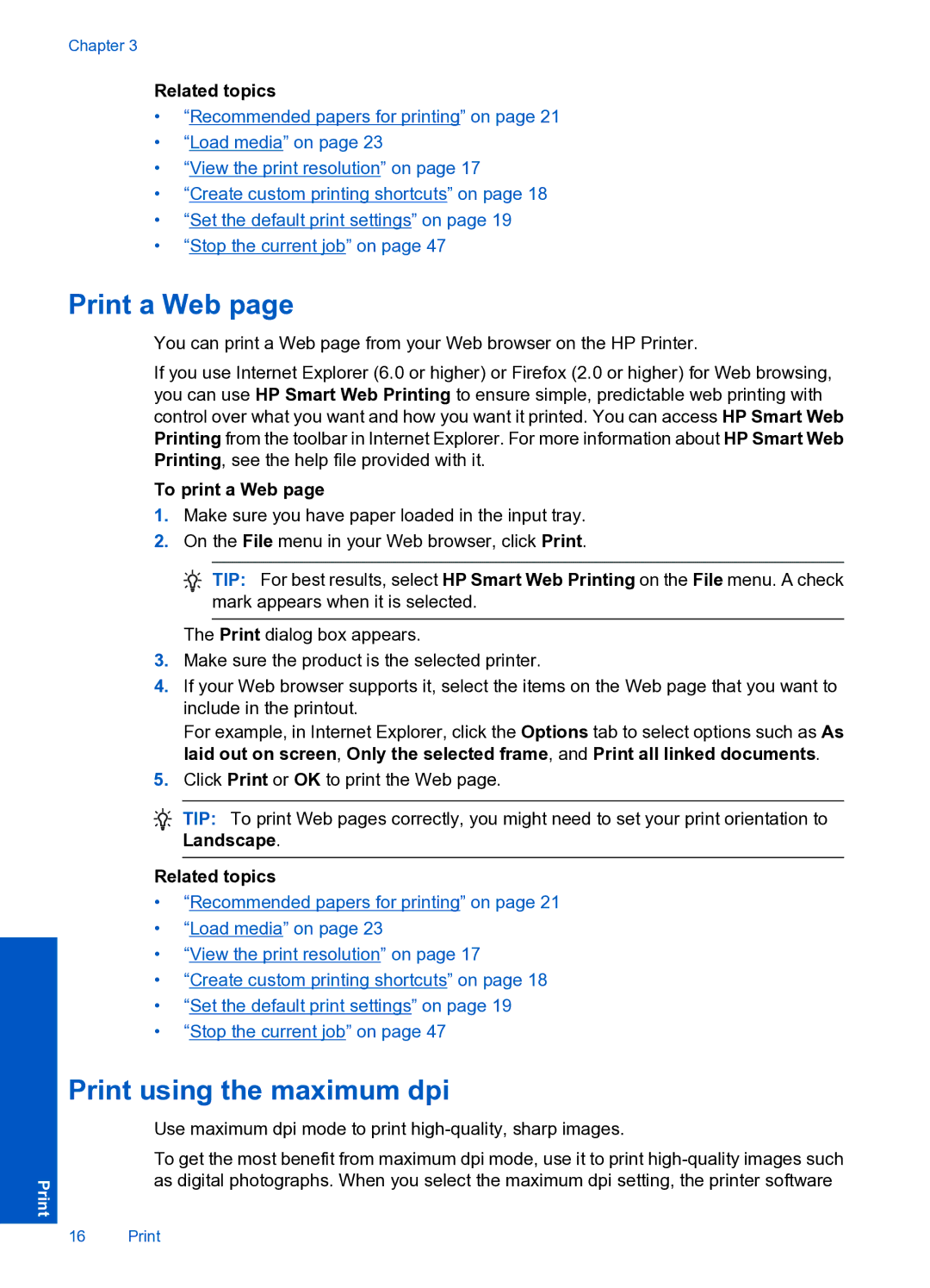 HP 4000 K210 manual Print a Web, Print using the maximum dpi, To print a Web 