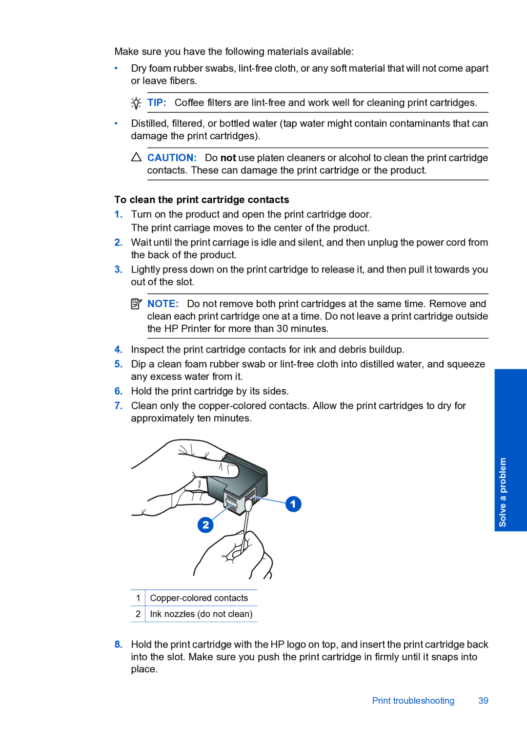 HP 4000 K210 manual To clean the print cartridge contacts 