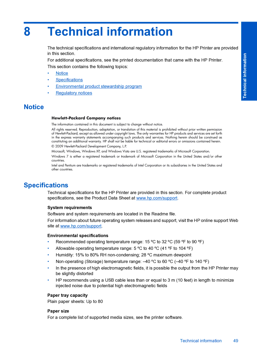 HP 4000 K210 manual Technical information, Hewlett-Packard Company notices 