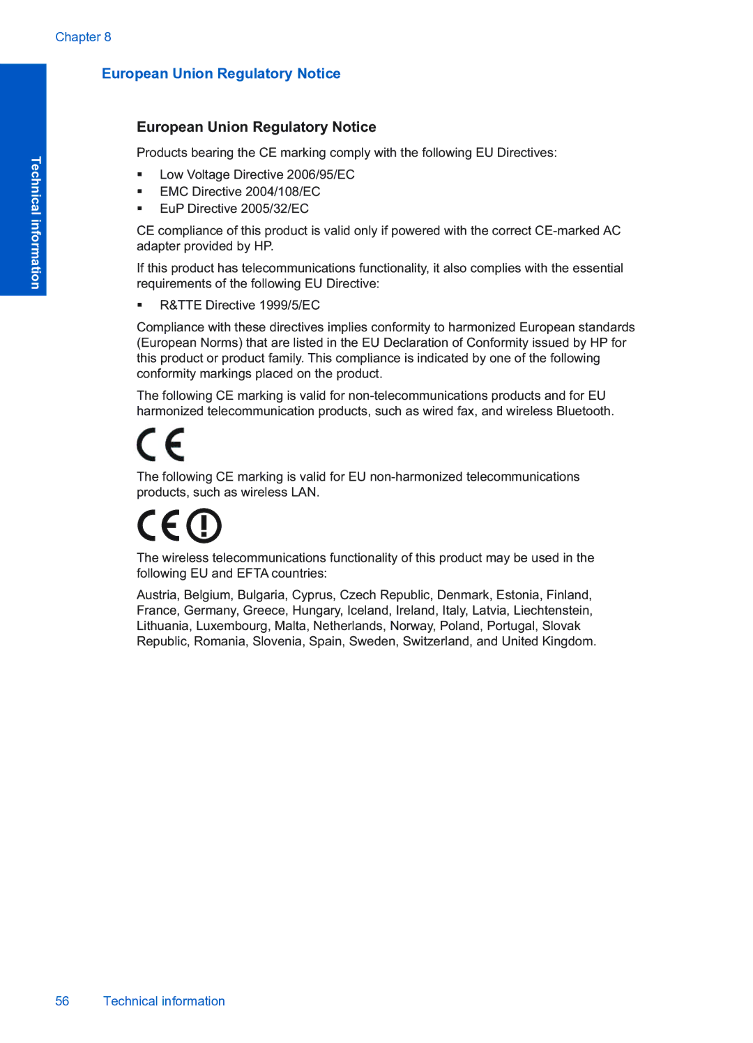 HP 4000 K210 manual European Union Regulatory Notice 