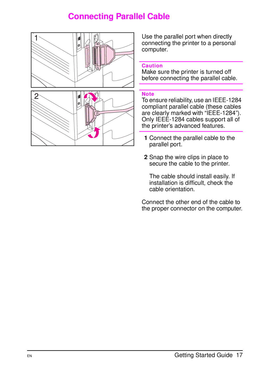 HP 4000 TN manual Connecting Parallel Cable 