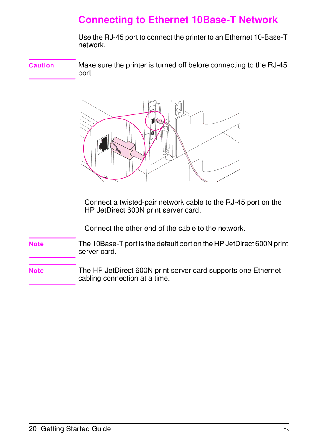 HP 4000 TN manual Connecting to Ethernet 10Base-T Network 