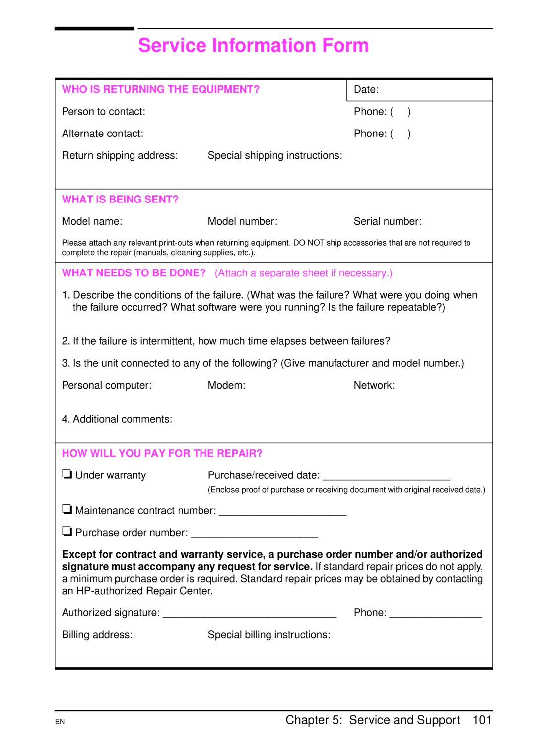 HP 4000TN, 4000N manual Service Information Form, What Needs to be DONE? Attach a separate sheet if necessary 