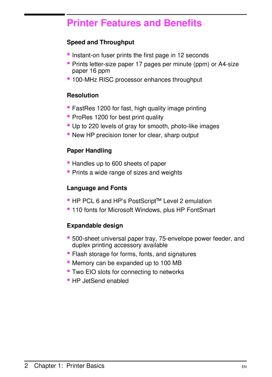 HP 4000N, 4000TN manual Printer Features and Benefits 