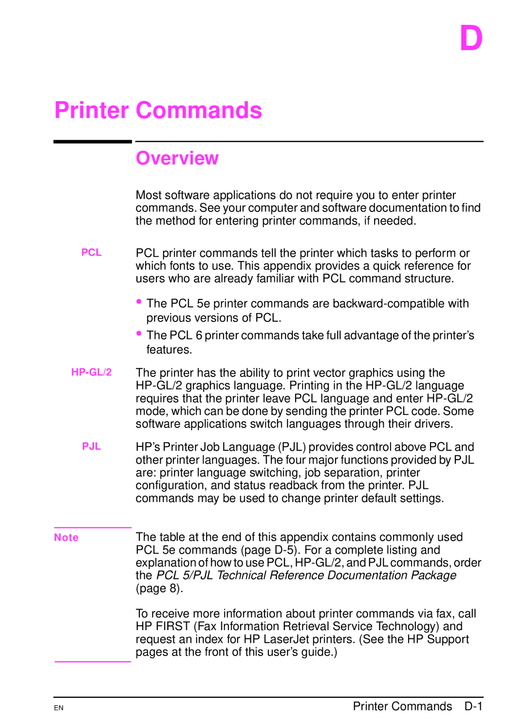 HP 4000TN, 4000N manual Printer Commands 