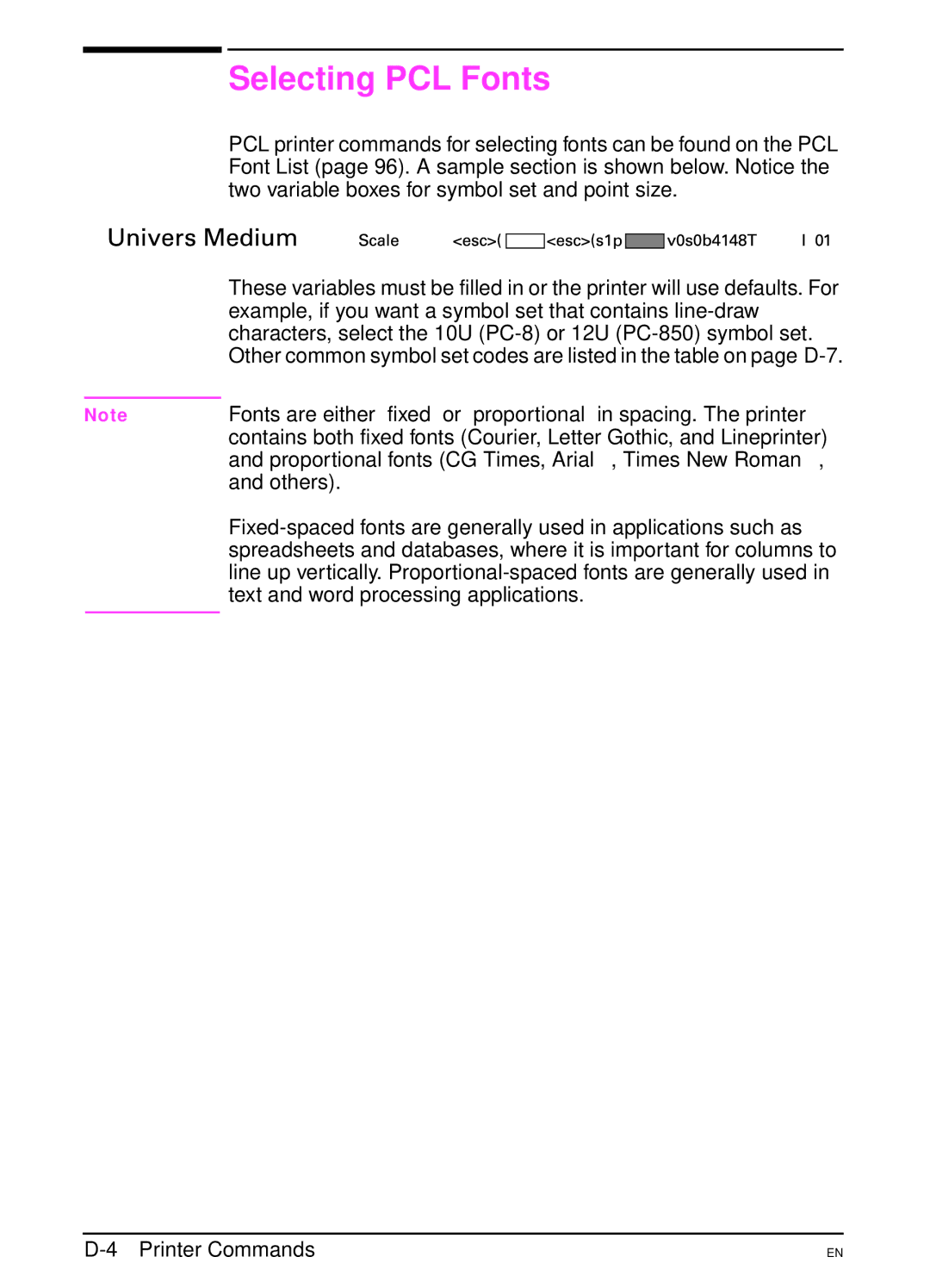 HP 4000N, 4000TN manual Selecting PCL Fonts 