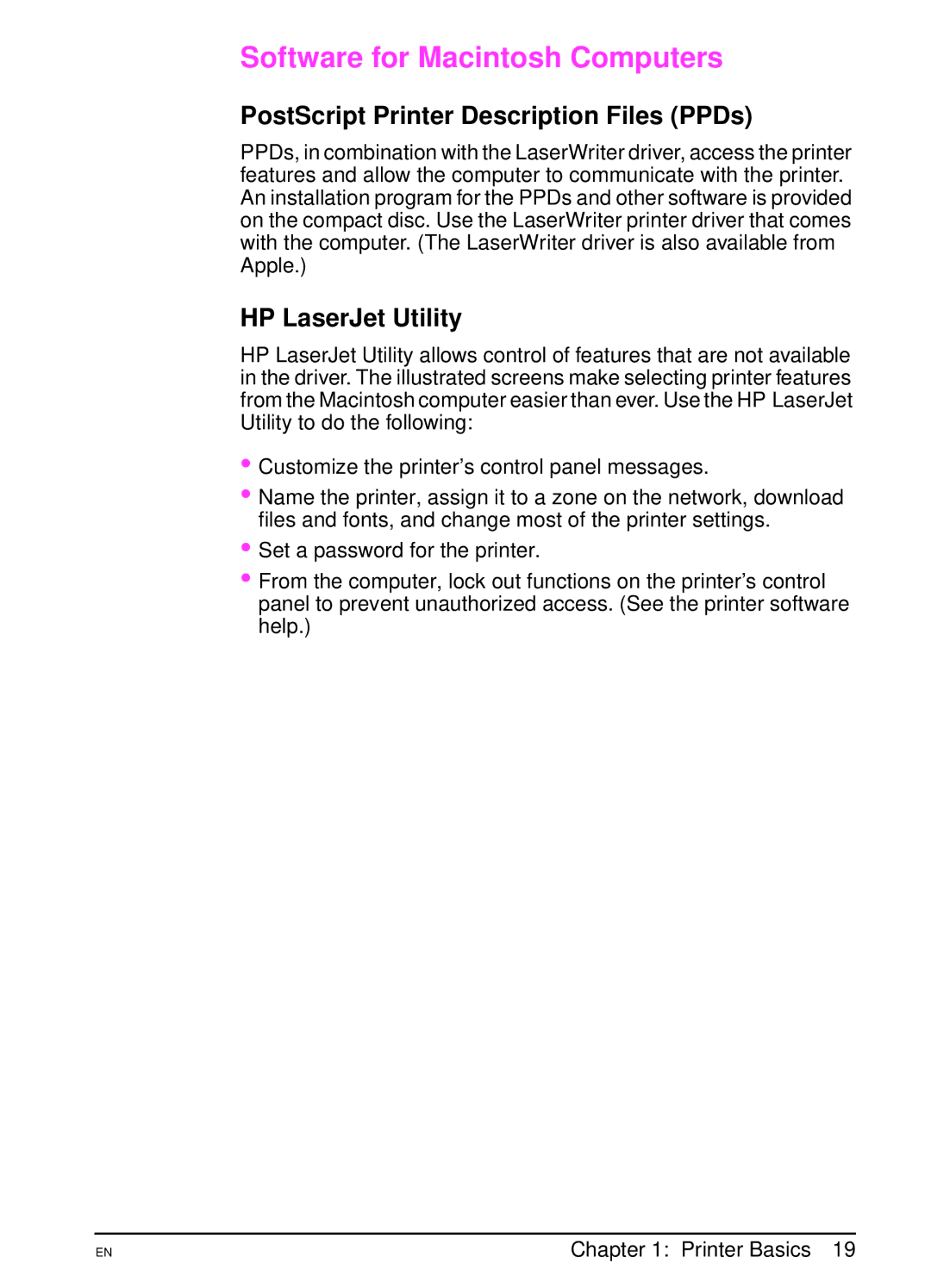 HP 4000TN, 4000N manual Software for Macintosh Computers, PostScript Printer Description Files PPDs, HP LaserJet Utility 