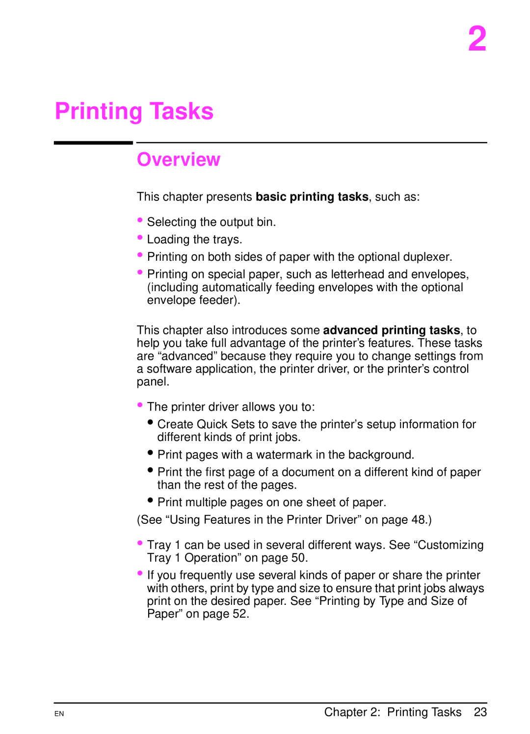 HP 4000TN, 4000N manual Printing Tasks, Overview 