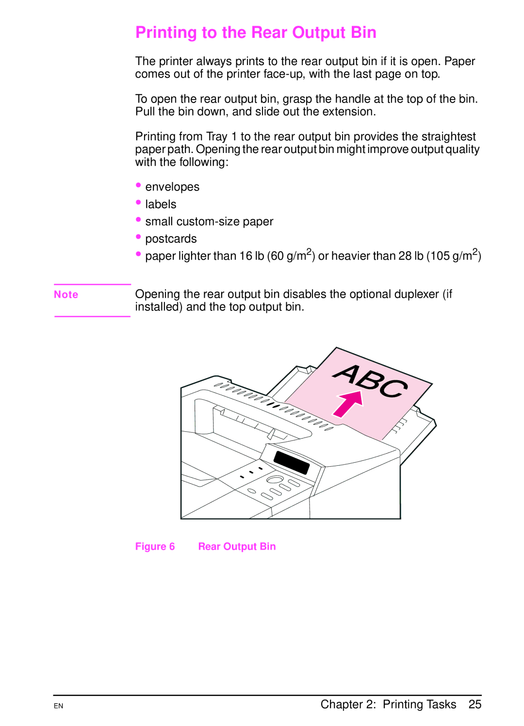 HP 4000TN, 4000N manual Printing to the Rear Output Bin 