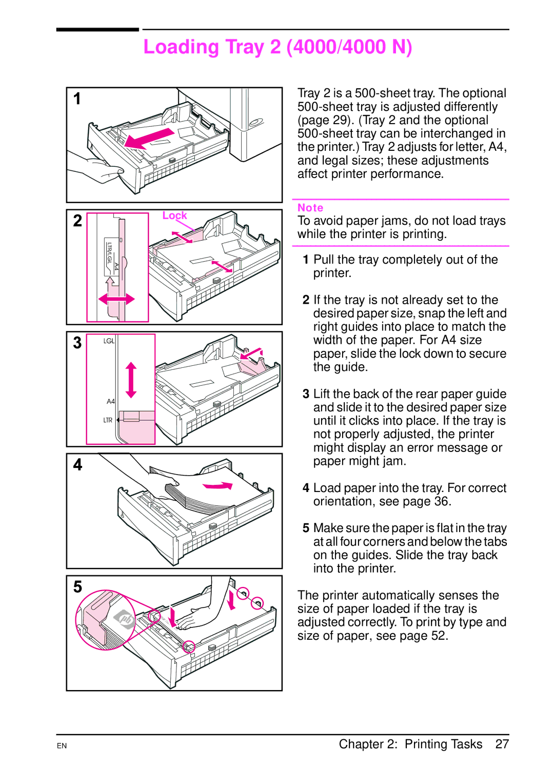 HP 4000TN, 4000N manual Loading Tray 2 4000/4000 N 