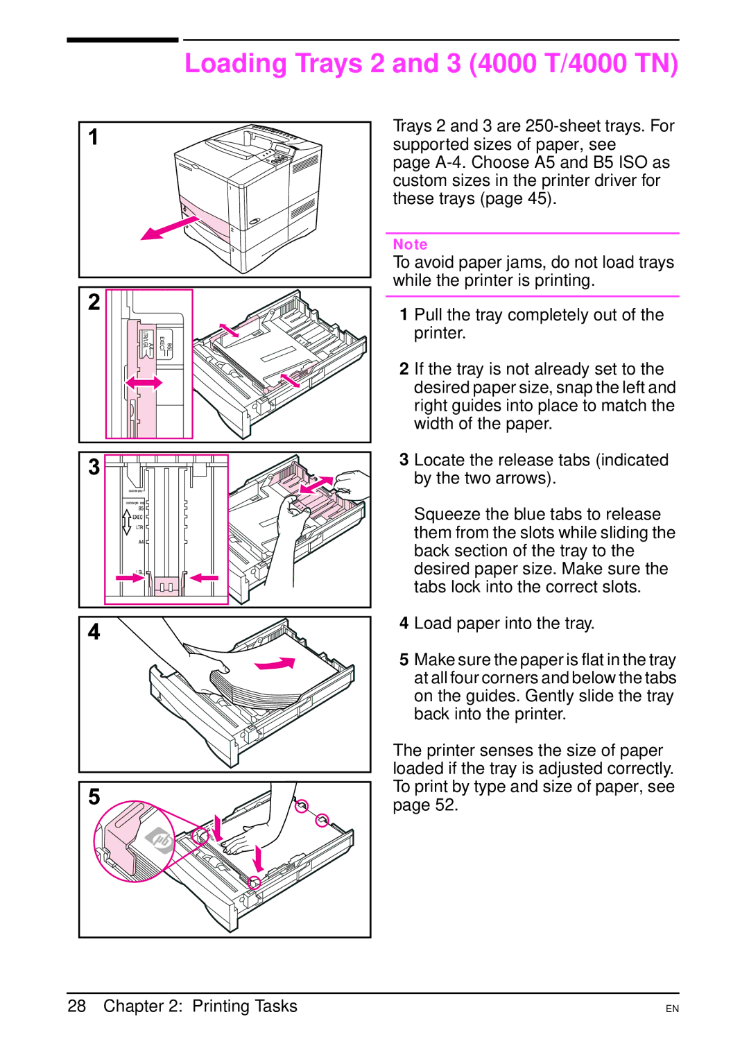 HP 4000N, 4000TN manual Loading Trays 2 and 3 4000 T/4000 TN 