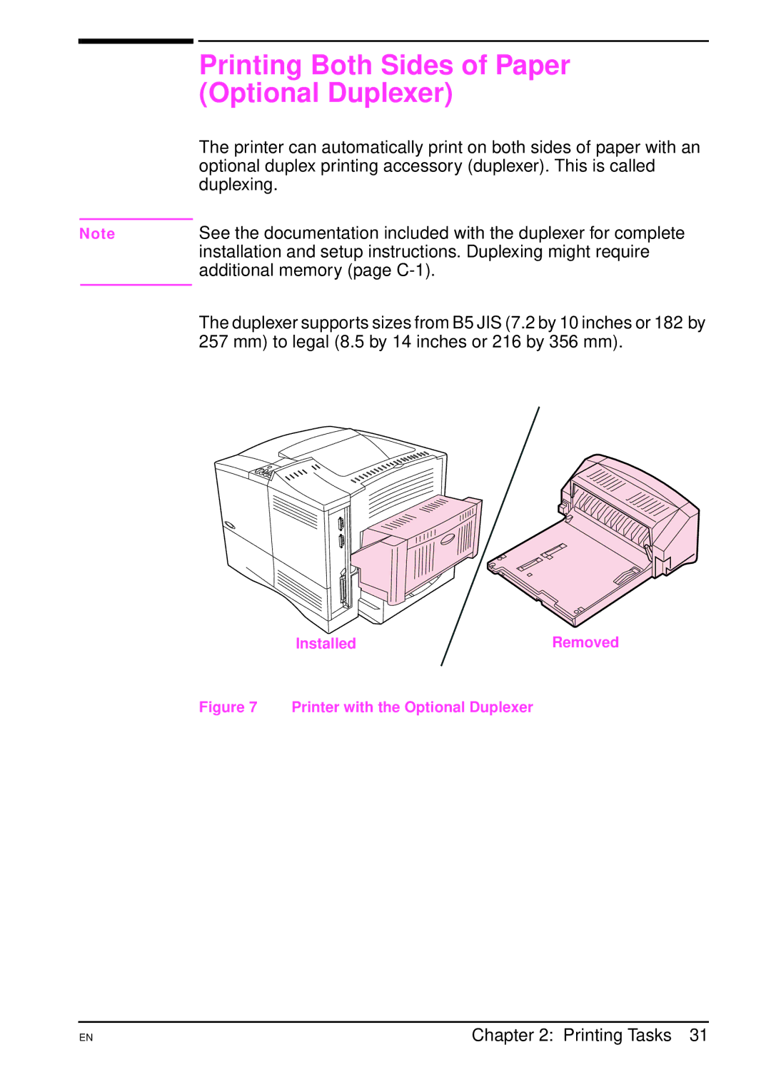 HP 4000TN, 4000N manual Printing Both Sides of Paper, Optional Duplexer 