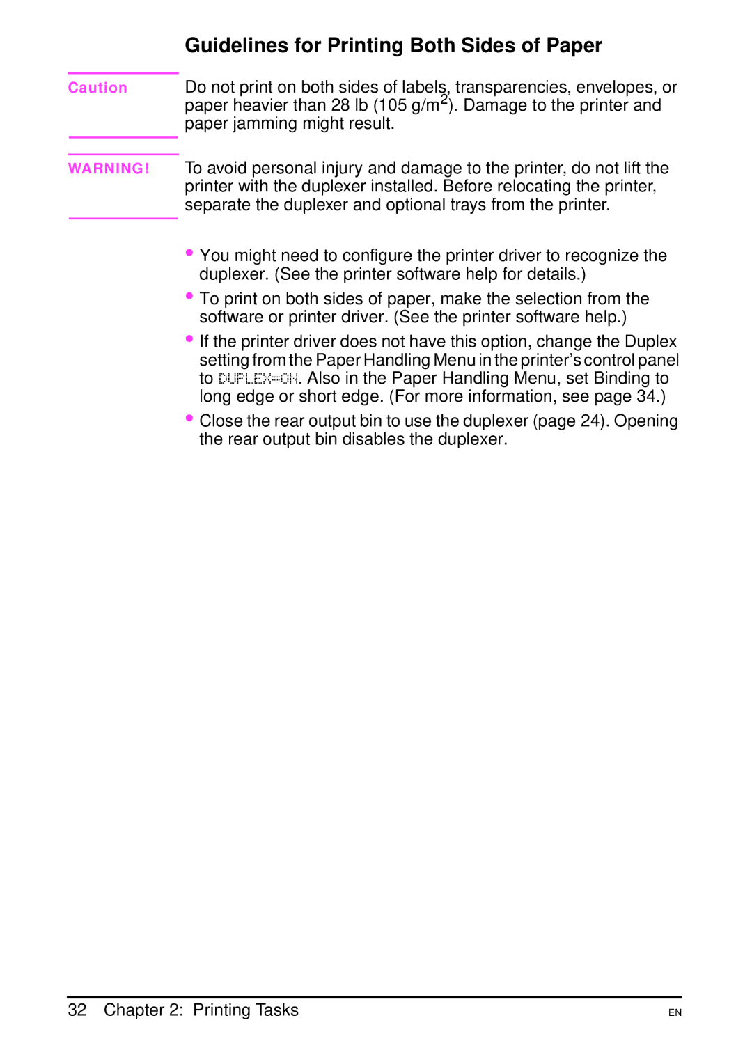 HP 4000N, 4000TN manual Guidelines for Printing Both Sides of Paper 