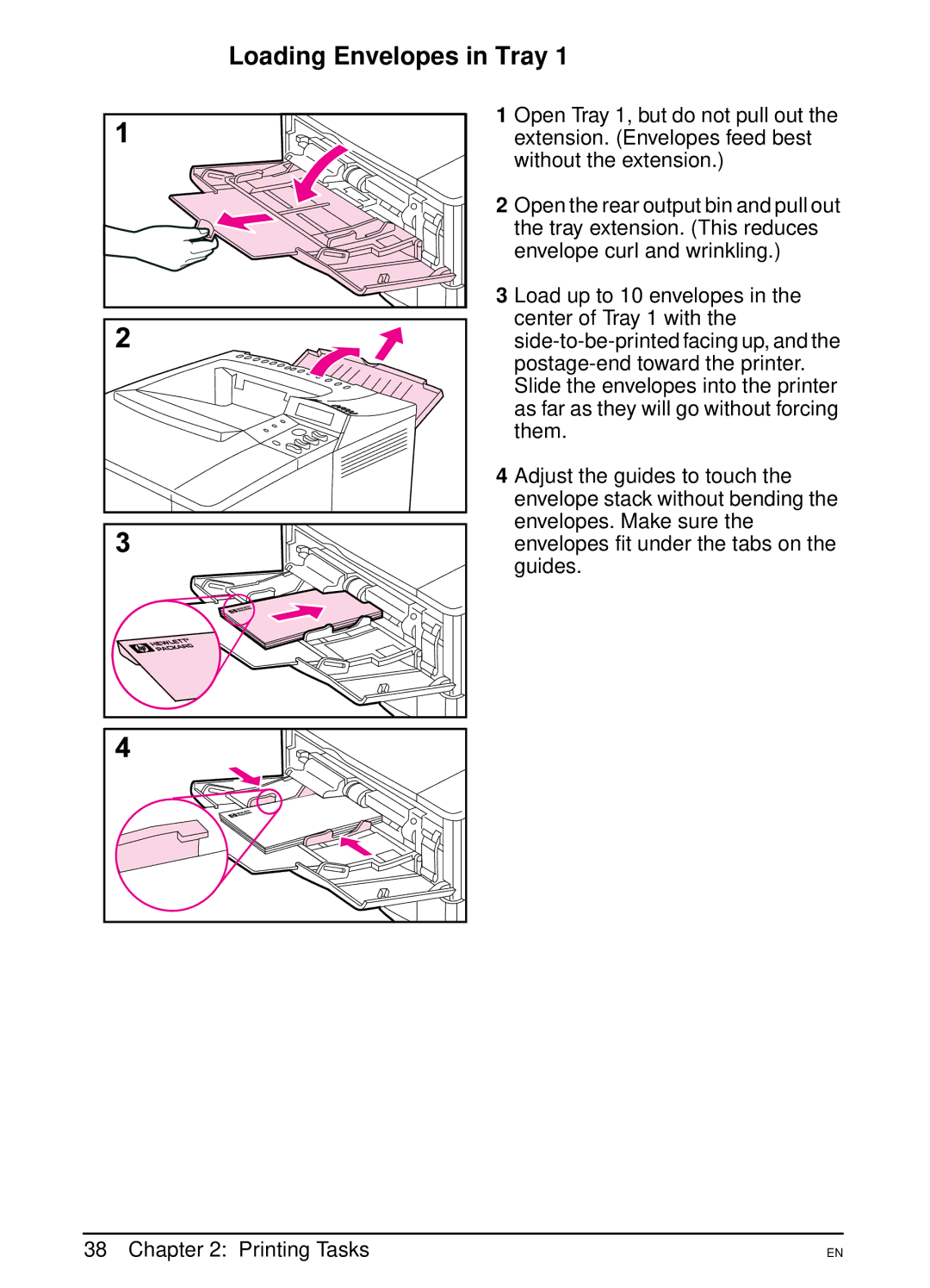 HP 4000N, 4000TN manual Loading Envelopes in Tray 