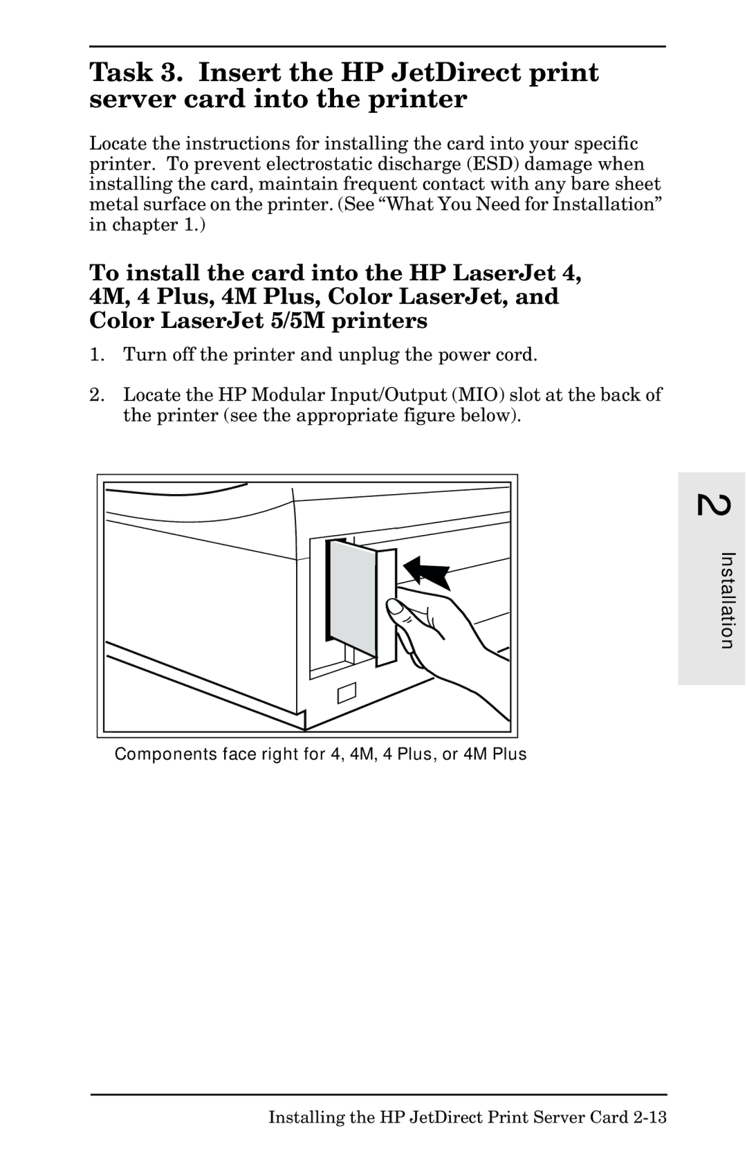 HP 400N manual Components face right for 4, 4M, 4 Plus, or 4M Plus 