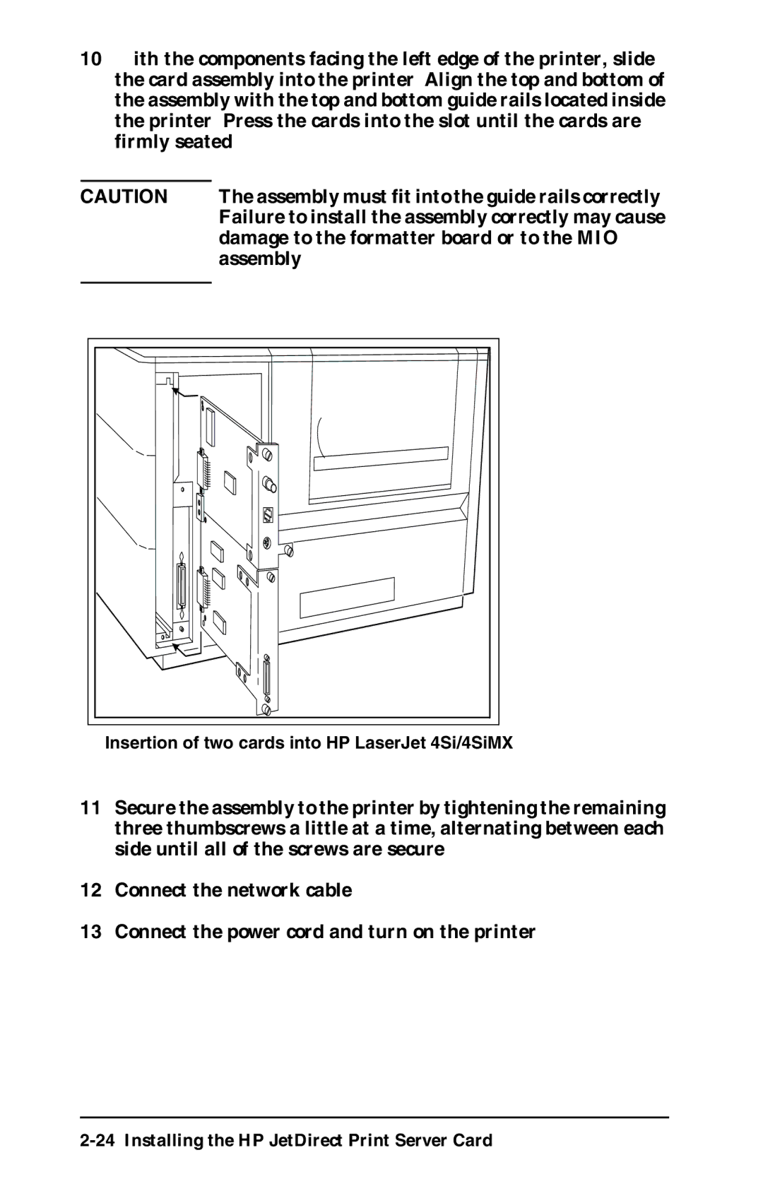 HP 400N manual Insertion of two cards into HP LaserJet 4Si/4SiMX 