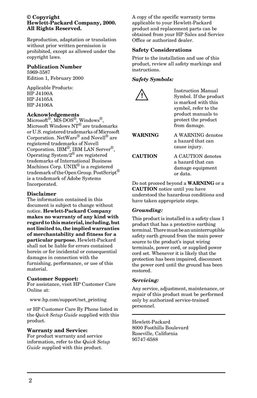 HP 400N manual Safety Symbols 