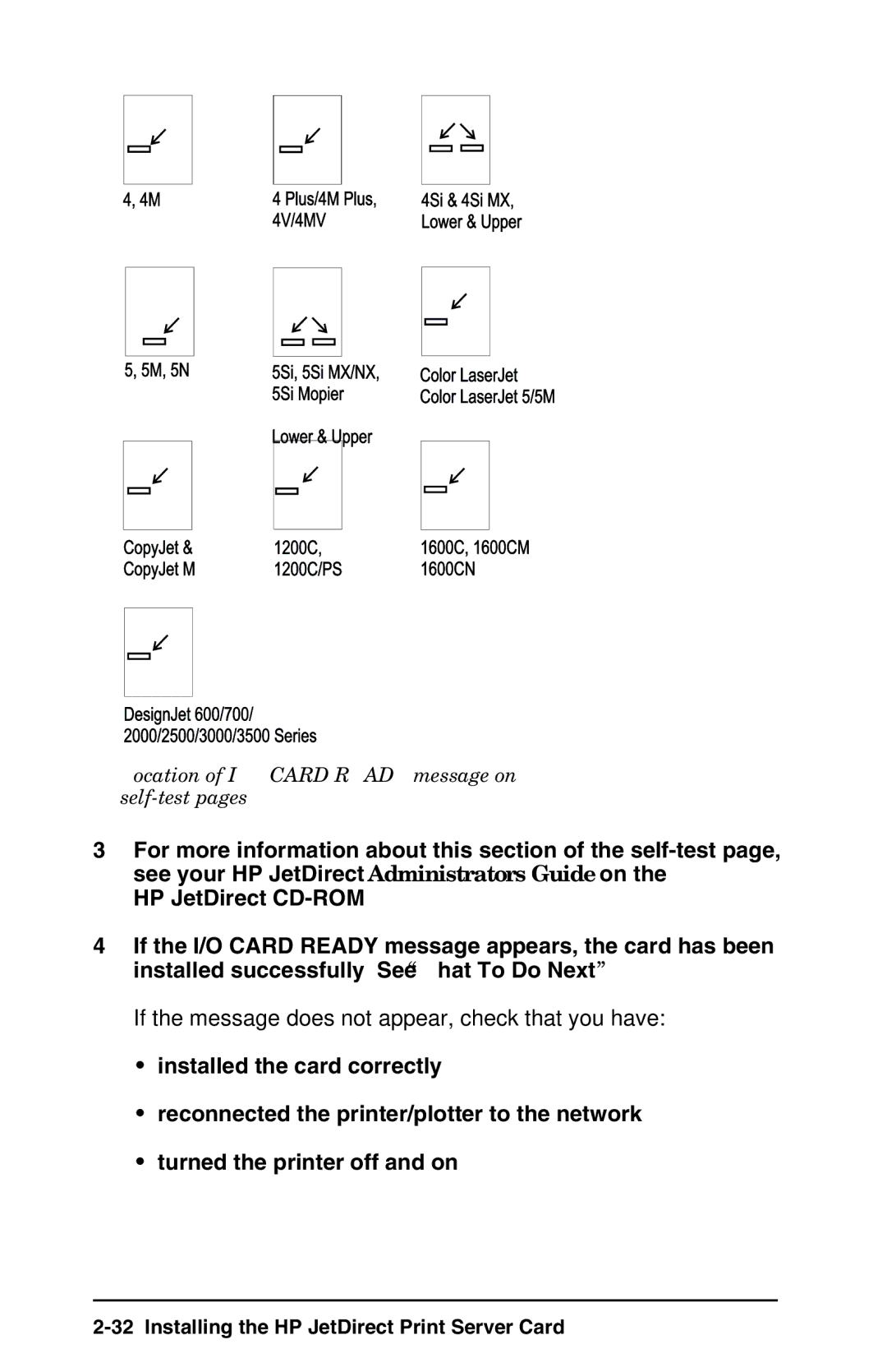 HP 400N manual Location of I/O Card Ready message on self-test pages 