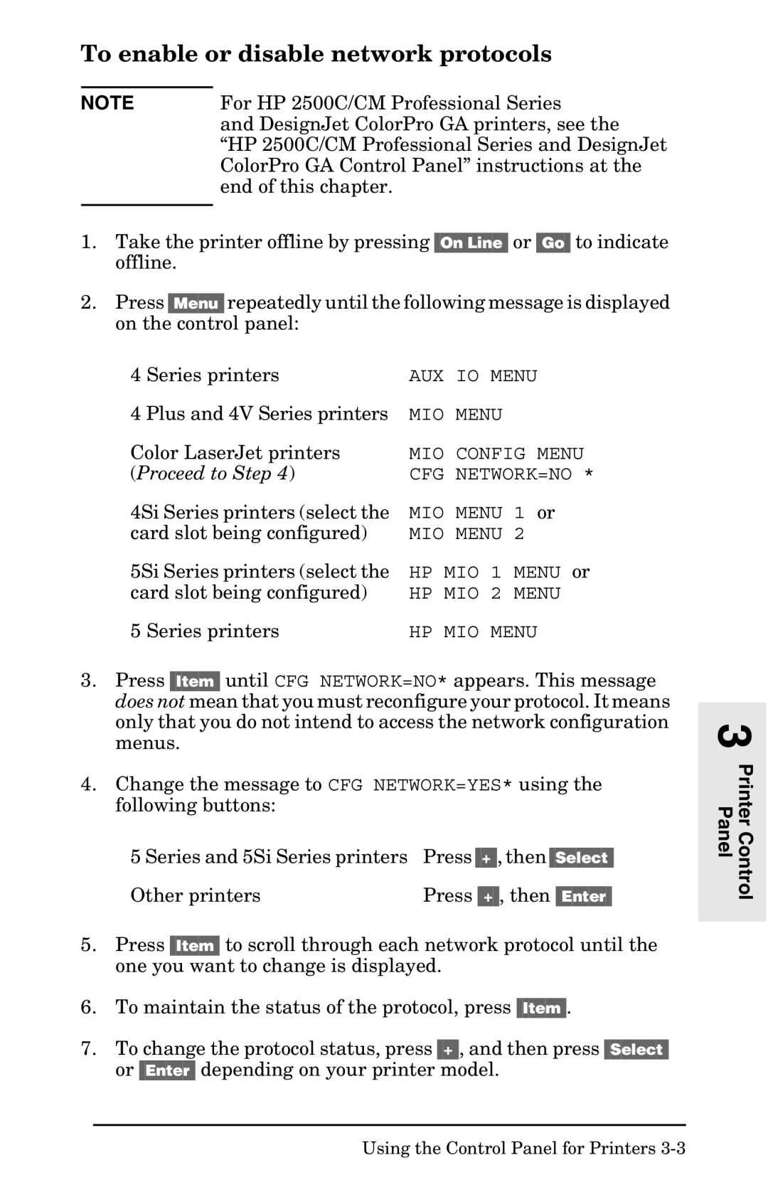 HP 400N manual To enable or disable network protocols, Proceed to Step 