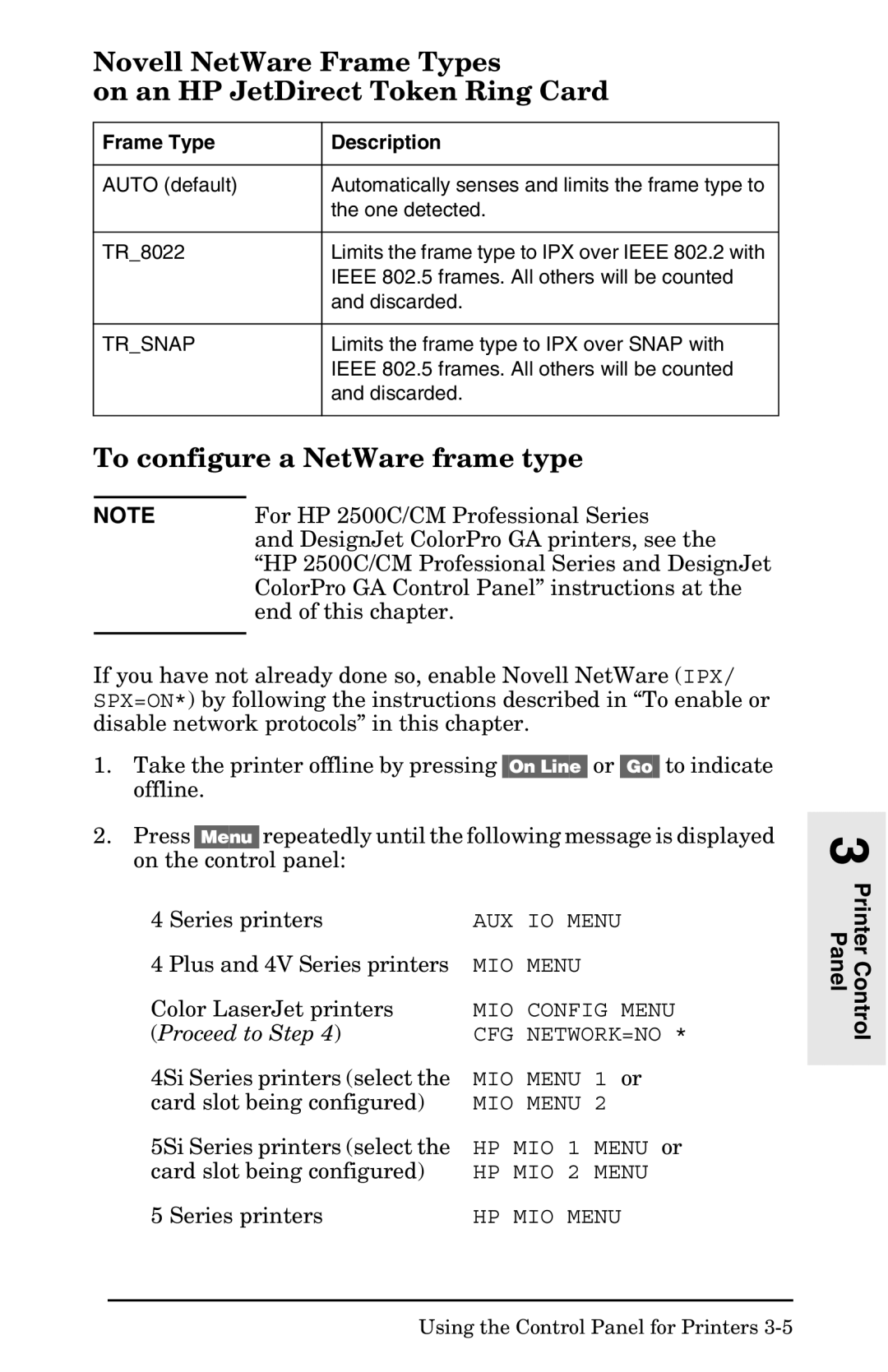 HP 400N manual To configure a NetWare frame type, Trsnap 