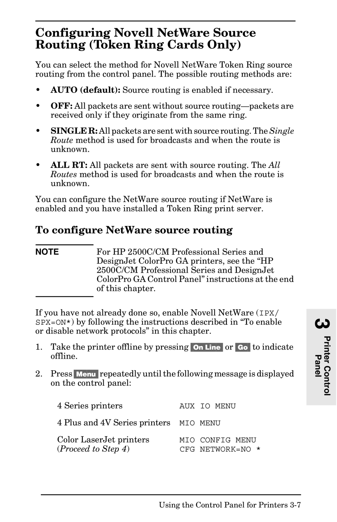 HP 400N manual To configure NetWare source routing 