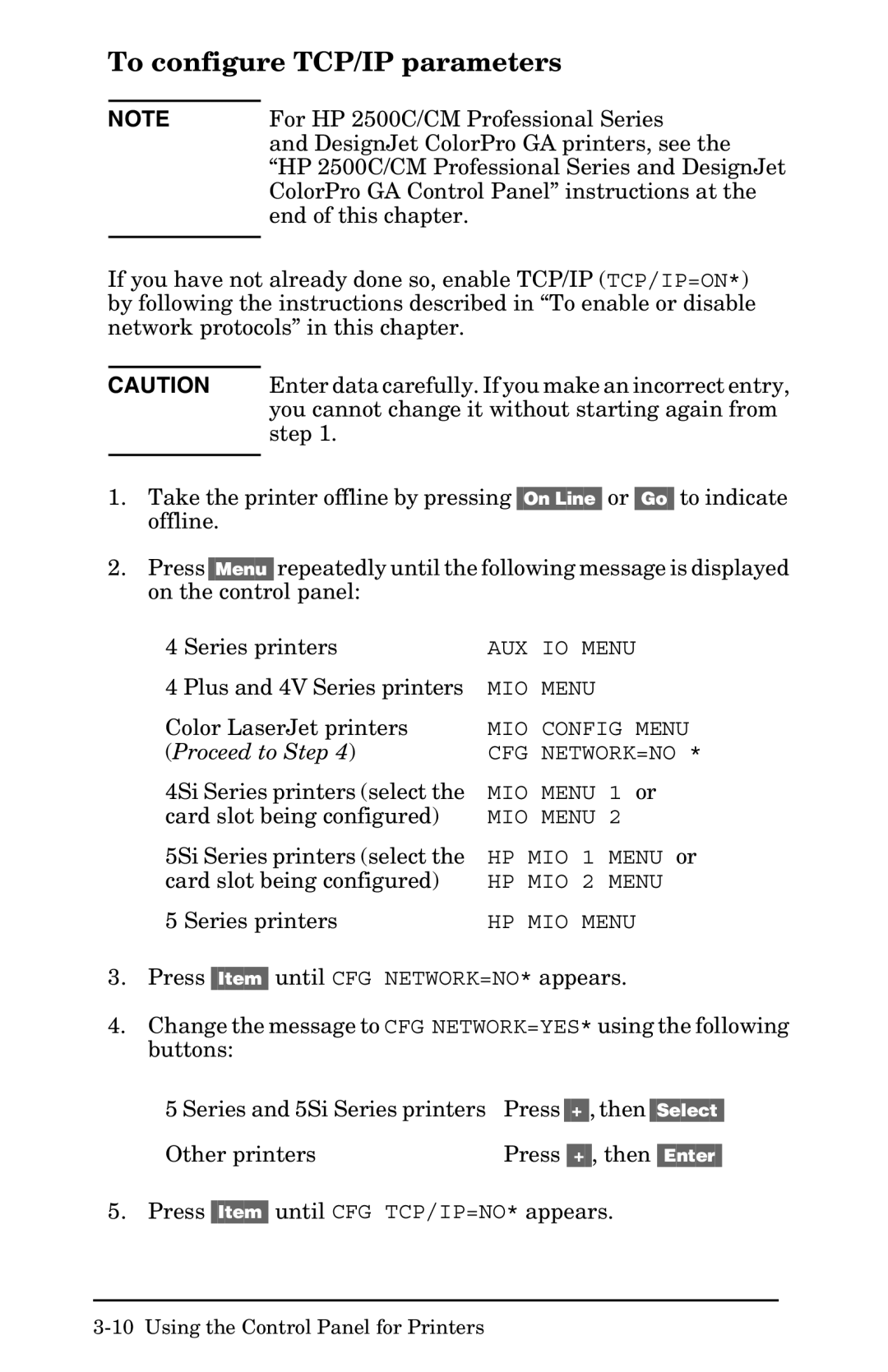 HP 400N manual To configure TCP/IP parameters 