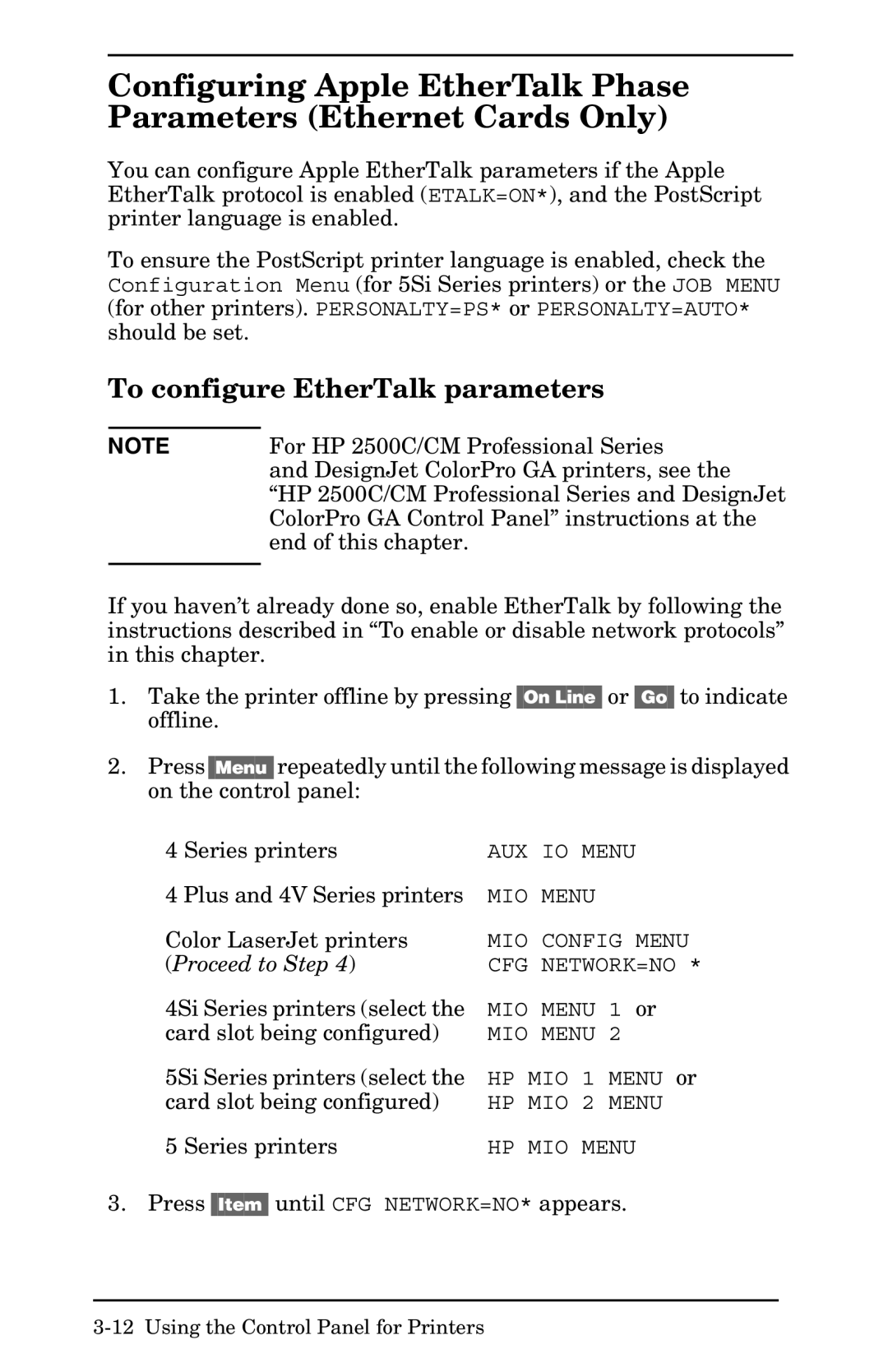 HP 400N manual To configure EtherTalk parameters 