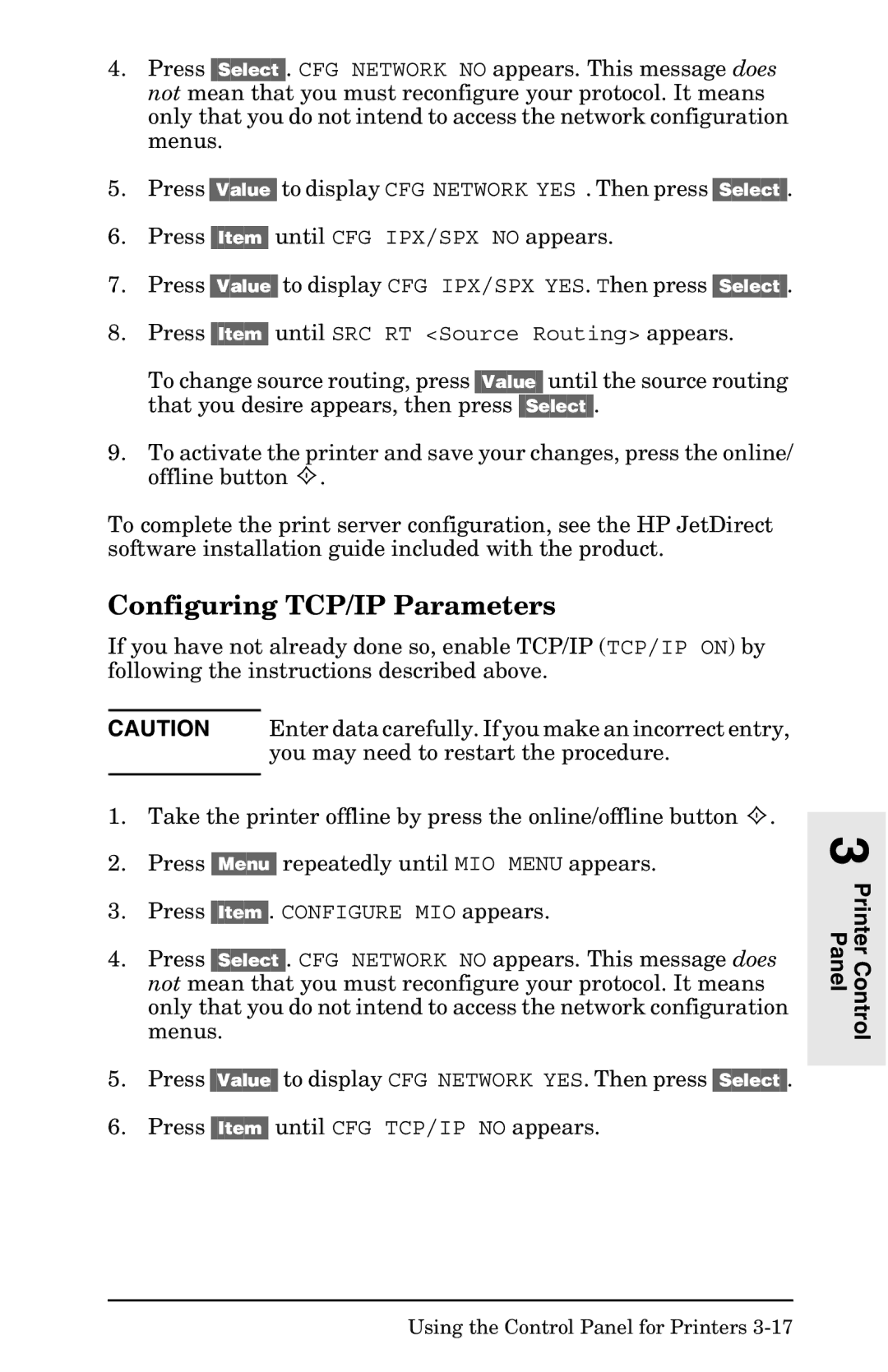 HP 400N manual Configuring TCP/IP Parameters 