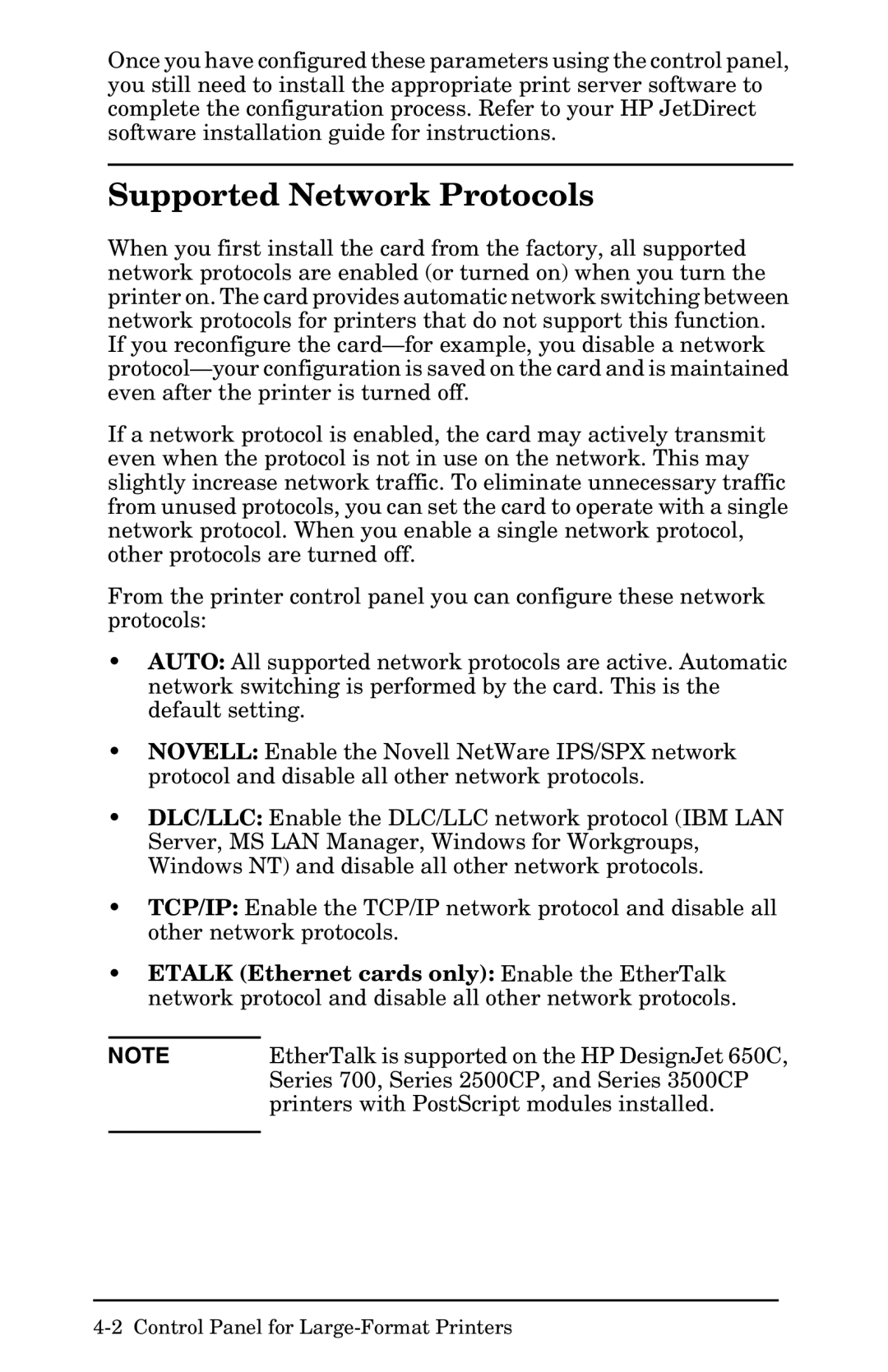 HP 400N manual Supported Network Protocols 