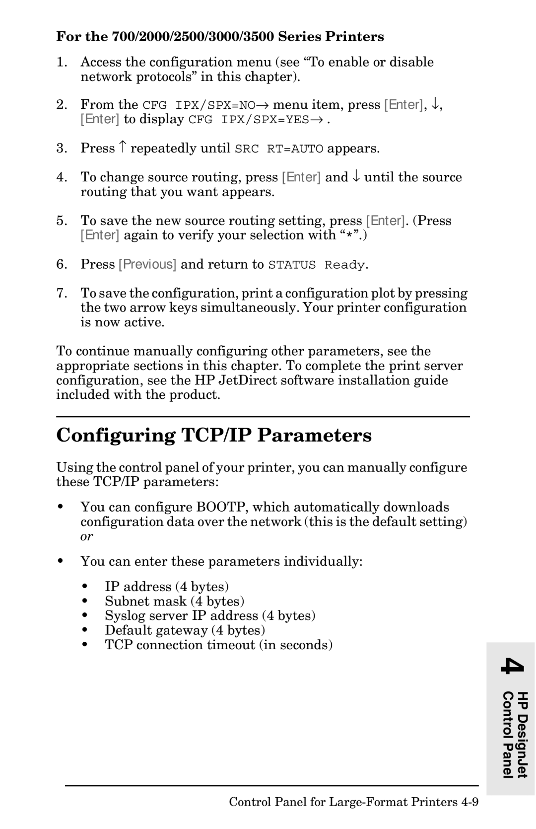 HP 400N manual Configuring TCP/IP Parameters 