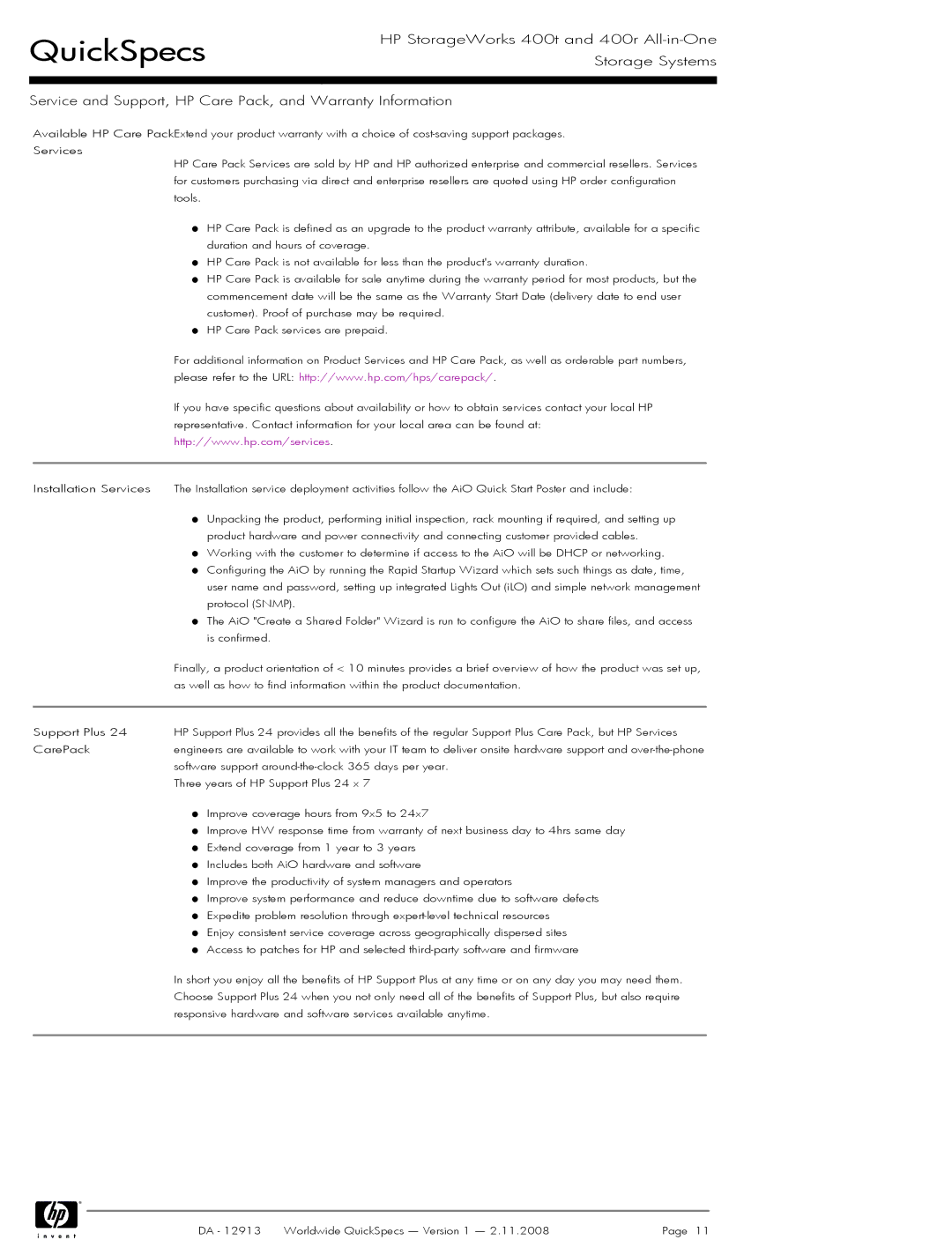 HP 400t manual QuickSpecs 