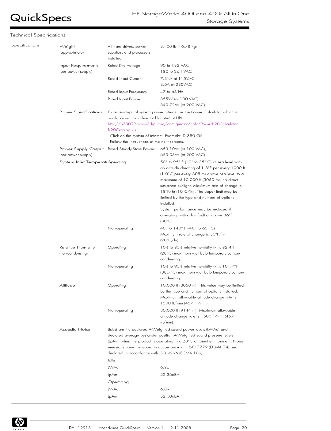 HP 400t manual QuickSpecs 