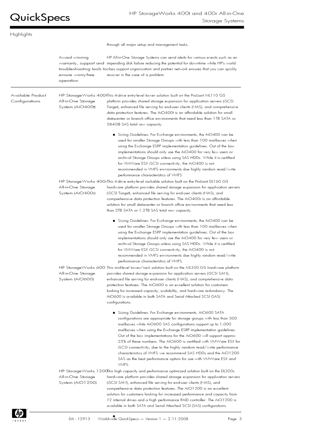 HP 400t manual Vmfs 