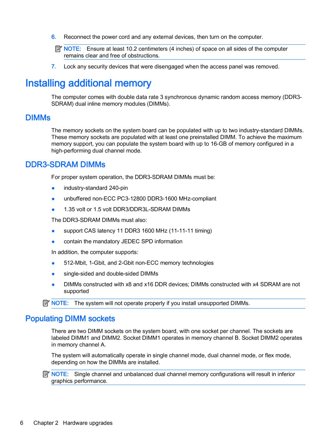 HP 402 G1 manual Installing additional memory, DDR3-SDRAM DIMMs, Populating Dimm sockets 