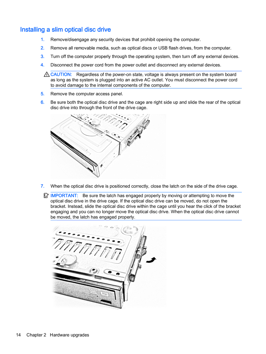 HP 402 G1 manual Installing a slim optical disc drive 